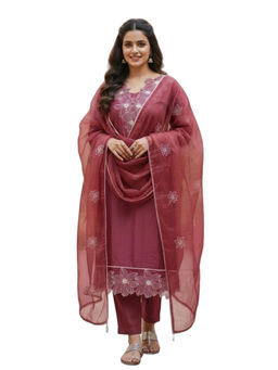 M MARCH LABEL - Cut-Work Purple Kurta And Pant With Dupatta