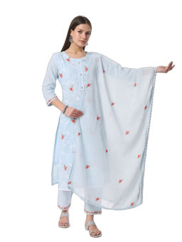 M MARCH LABEL - Sunrise Cross Stitch Blue Kurta And Pant With Dupatta