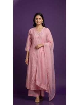 SPAN - Women Viscose Rayon Floral Print Pink Kurta And Pant With Dupatta