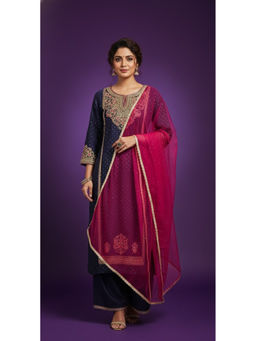 SPAN - Women Viscose Mukaish Embroidered Blue Kurta And Pant With Dupatta