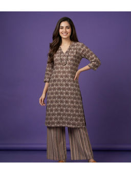 SPAN - Women Cotton Printed Beige Co-Ord Set
