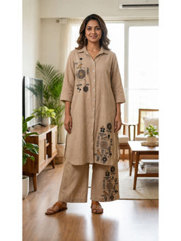 Barara Ethnic - Beige Embroidered Co-Ord Set