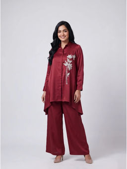 Barara Ethnic - Maroon Embroidered Co-Ord Set