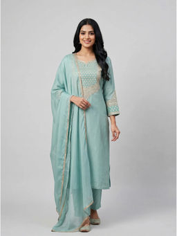 Barara Ethnic - Embroidered Green Kurta And Pant With Dupatta