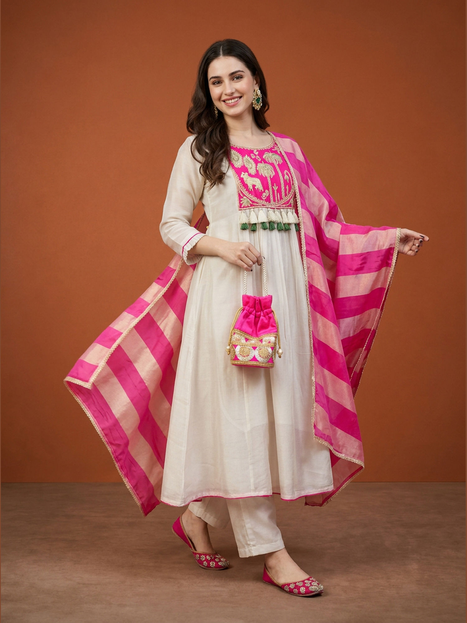 the52 Women'S Gorgeous Embroidery Work Silk White Anarkali And Pant With Dupatta-picture-22