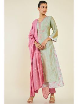 Soch - Women Green Chanderi Embroidered Suit (Set of 3)