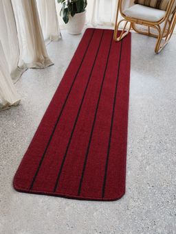 Saral Home - Polypropylene Microfiber Anti Skid Striped Runner-45X180 Cm-Maroon