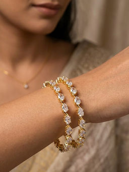 ZEVARLY - Women White Stones Bangles (Pack of 2)