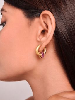 ELRA - Women Purple Stones Hoops Pair of Earrings
