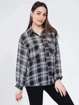 ANNY - Black Plaid Sheer Shirt