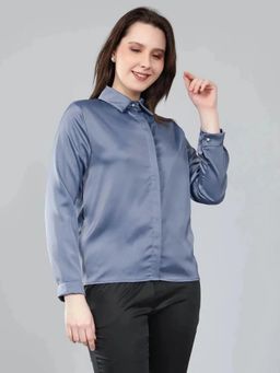 ANNY - Blue Glossy Satin Shirt