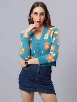 ANNY - Blue Floral Cardigan With Crop Top