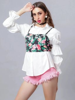 ANNY - White Floral Cami Top And Shirt
