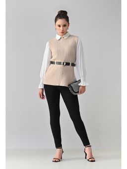 ANNY - Beige Knitted Winter Vest And Shirt