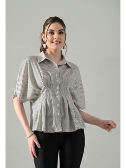 ANNY - Black Blush Stripe Cinched Shirt