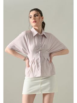 ANNY - Pink Blush Stripe Cinched Shirt