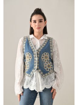 ANNY - White Luxe Duo Shirt With Blue Vest