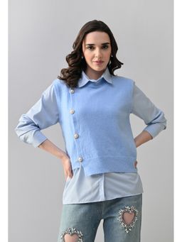 ANNY - Blue Solid Pearl Layer Shirt And Vest