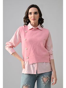 ANNY - Pink Solid Pearl Layer Shirt And Vest