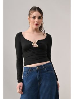 ANNY - Black Sleek Fitted Crop Top