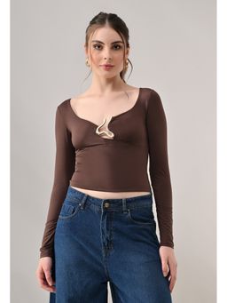ANNY - Brown Sleek Fitted Crop Top