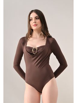 ANNY - Brown Long Sleeve Round Neck Bodysuit