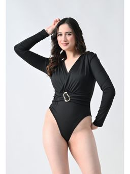 ANNY - Black Draped Wrap Front Bodysuit