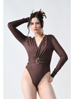 ANNY - Brown Draped Wrap Front Bodysuit
