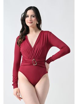 ANNY - Red Draped Wrap Front Bodysuit