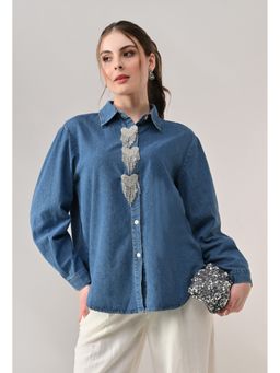 ANNY - Blue Heart Motif Denim Shirt