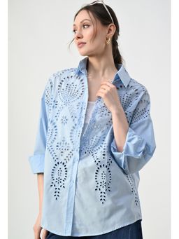 ANNY - Blue Schiffli Boxy Shirt