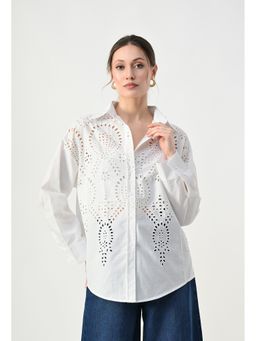 ANNY - White Schiffli Boxy Shirt