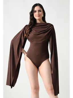 ANNY - Brown Cowl Neck Bodysuit