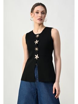 ANNY - Black Statement Button Sleeveless Top
