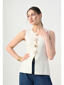 ANNY - Cream Statement Button Sleeveless Top