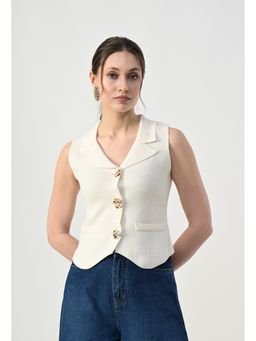 ANNY - Cream Notch Lapel Neck Sleeveless Waistcoat