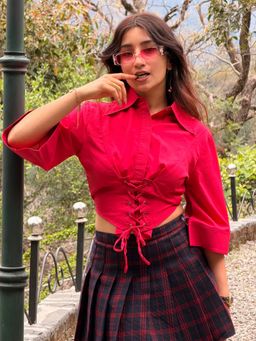 Tandul - Women Stylish Fuchsia Pink Crop Shirt