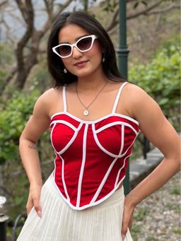 Tandul - Women Stunning Red And White Corset Top