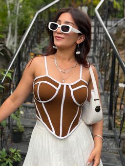 Tandul - Women Stunning Brown And White Corset Top