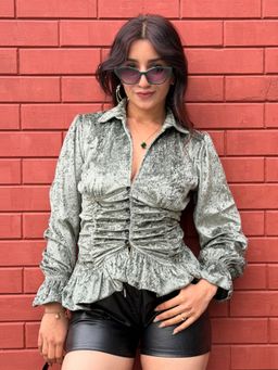 Tandul - Women Exquisite Grey Velvet Top
