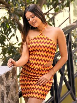 Tandul - Women Stunning Chevron Printed Crop Top and Skirt