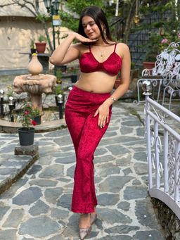 Tandul - Women Exquisite Red Velvet Co-Ord Set