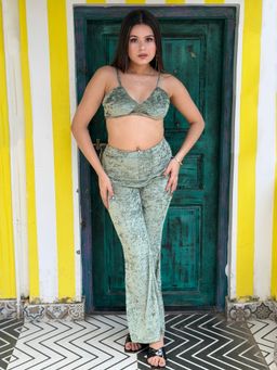 Tandul - Women Exquisite Light Green Velvet Co-Ord Set