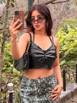 Tandul - Women Black Leather Crop Top