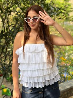 Tandul - Women White Delicate Ruffles Top