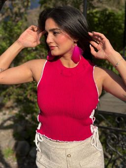 Tandul - Women Chic Pink Knitted Crop Top