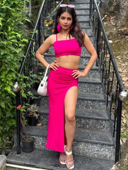 Tandul - Women Pink Crop Top and Skirt