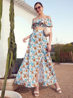 STREET 9 - Crop Floral Printed Crop Top And Skirt
