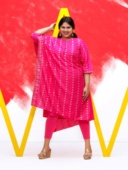 W - Women Purple Festive Striped Print Cotton Kurta With Slim Pant