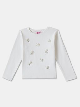 R&B - Floral Regular Girls Top - White